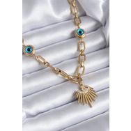 Clariss BJ-BKO7736 316L Çelik Gold Renk Göz Model Zirkon Taş Nazar Boncuk Detay Kadın Kolye