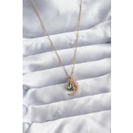 Clariss BJ-BKO8036 316L Çelik Zincir Gold Renk Zirkon Taşlı Hilal Kristal Kalp Model Kadın Kolye