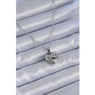 Clariss BJ-BKO8039 316L Çelik Zincir Gümüş Renk Zirkon Taşlı Kalp & Anahtar Model Kadın Kolye