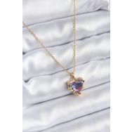 Clariss BKO8210 316L Çelik Zincir Gold Renk Mor Renk Zirkon Taşlı Kalp Model Kadın Kolye