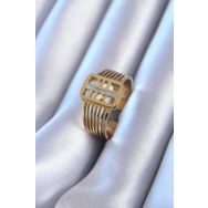 Clariss BYK2760 316L Çelik Gold Renk Zirkon Taşlı Kaburga Model Kadın Yüzük