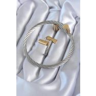 Clariss EBJ240601W24418 316L Çelik Gümüş Renk Gold Detay Sarmal Model Erkek Bileklik Yüzük Kombini