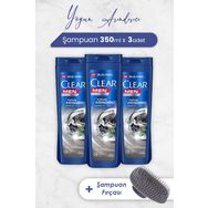 Clear Men 3x350 ml Yoğun Arındırıcı Şampuan ve Şampuan Fırçası