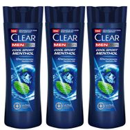Clear Men Kepeğe Karşı Etkili Cool Sport Menthol Ferahlatıcı Mentol Etkisi 3x350 ml Şampuan