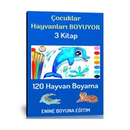 Çocuklar Hayvanları Boyuyor Boyama Kitap Seti 3 Kitap Enine Boyuna Eğitim