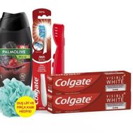 Colgate 75 ml X2 Diş Macunu, Orta Diş Fırçası, Palmolive Men Duş Jeli 500 ml +fırça Kabı&duş Lifi