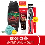Colgate Diş Macunu 125 ml Orta Diş Fırçası Palmolive Men Duş Jeli 500 ml + Duş Lifi Fırça Kabı