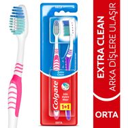 Colgate Extra Clean Dil Temizleyicili Arka Dişlere Uzanan Orta 1+1 Diş Fırçası