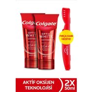 Colgate Optic White Oxygen Aktif Oksijen Teknolojisi Beyazlatıcı 2x50 ml Diş Macunu + Fırça Kabı