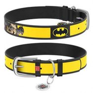 Collar Waudog Siyah 29-38 cm/20 mm Batman 2 Desenli ve QR Pasaportlu Köpek Deri Boyun Tasması