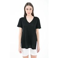 Comm-Ci Boel V Yaka Kısa Kollu Yandan Yırtmaçlı Siyah Kadın T-shirt