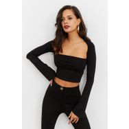 Cool & Sexy B1905 Kadın Siyah Pencereli Crop Bluz