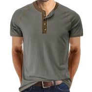 Cooleep Henley Pamuk Kısa Kol Gri Erkek T-shirt