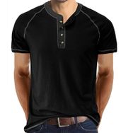 Cooleep Henley Pamuk Kısa Kol Siyah Erkek T-shirt