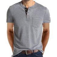 Cooleep Henley Solid Pamuk Kısa Kol Açık Gri Erkek T-shirt