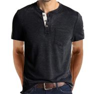 Cooleep Henley Solid Pamuk Kısa Kol Derin Gri Erkek T-shirt