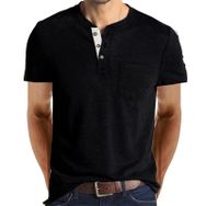 Cooleep Henley Solid Pamuk Kısa Kol Siyah Erkek T-shirt