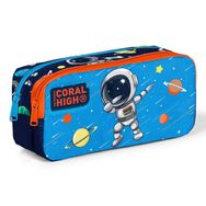 Coral High 12058 Kids Lacivert Mavi Astronot Desenli İki Bölmeli Kalem Çantası