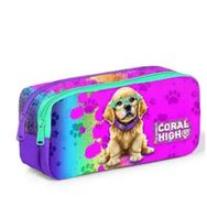 Coral High 12082 Kids Mor Pembe Köpek Desenli İki Bölmeli Kalem Çantası