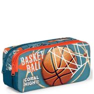 Coral High 12084 Kids Nefti Turuncu Basketbol Desenli İki Bölmeli Kalem Çantası