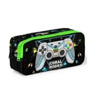 Coral High 12087 Siyah Fosforlu Yeşil Gamer Desenli İki Bölmeli Kalem Çantası