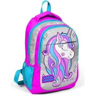 Coral High 14383 Kids Pembe Gümüş Simli Unicorn Desenli Üç Bölmeli Okul Sırt Çantası