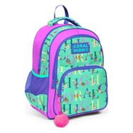 Coral High 14410 Kids Su Yeşili Açık Pembe Monogram Desenli Üç Bölmeli Okul Sırt Çantası
