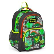 Coral High 14419 Kids Gri Yeşil Renk Dinozor Desenli Üç Bölmeli Okul Sırt Çantası