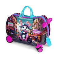 Coral High 16358 Kids Pembe Motorlu Kedi Desenli Otur-Çek Çocuk Valizi