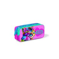 Coral High 22185 KK01 Kids Pembe Mavi Simli Kedi Desenli İki Bölmeli Kalem Çantası