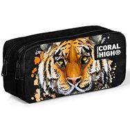 Coral High 22186 Kids Siyah Kaplan Desenli İki Bölmeli Kalem Çantası