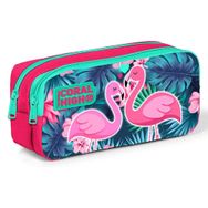 Coral High 22295 Kids İki Bölmeli Kalem Kutusu Neon Mercan Flamingo Desenli - Renkli Kalemlik