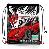 Coral High 22447 Kids Siyah Kırmızı Anime Araba Desenli İpli Büzgülü Sırt Çantası