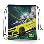 Coral High 22480 Kids Nefti Fosforlu Sarı Araba Desenli İpli Büzgülü Sırt Çantası