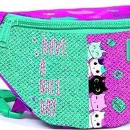 Coral High 22548 Kids Pembe Su Yeşili Kedi Desenli Simli Bel Çantası