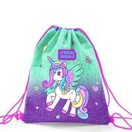 Coral High 22691 Kids Mor Su Yeşili Unicorn Desenli İpli Büzgülü Sırt Okul Çantası