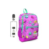 Coral High 23261 Kids Açık Pembe Makaron Desenli Usb Şarjlı Kulaklık Çıkışlı Okul Sırt Çantası
