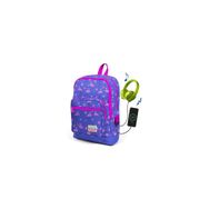 Coral High 23276 Kids Lavanta Flamingo Desenli Usb Şarjlı Kulaklık Çıkışlı Okul Sırt Çantası