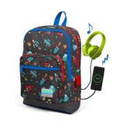 Coral High 23279 Gri Uzay Desenli Usb Şarjlı Kulaklık Çıkışlı Okul Sırt Çantası