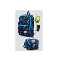 Coral High 23289 Kids Lacivert Dinazor Desenli Dört Bölmeli USB Şarjlı Kulaklık Çıkışlı Okul Çantası
