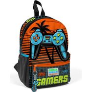Coral High 23546 Minik Yuva Sırt Çantası Gri Turuncu Gamer Desenli İki Bölmeli Okul Çantası