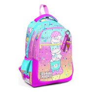 Coral High 23648 Kids Renkli Dondurmalı Kedi Desenli Üç Bölmeli Okul Sırt Çantası