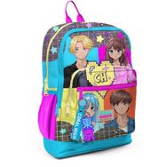Coral High 23737 Gri Mavi Pembe Anime Desenli Dört Bölmeli Okul Sırt Çantası