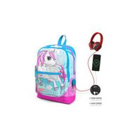Coral High 23811 Kids Dört Bölmel Neon Pembe USB Şarjlı Kulaklık Çıkışlı Desenli İlkokul Çantası