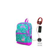 Coral High 23812 USB Şarjlı Kulaklık Çıkışlı Kids Dört Bölmel Flamingo Desenli İlkokul Çantası