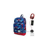 Coral High 23818 Kids Dört Bölmeli Mavi Yunus Desenli USB Şarjlı Kulaklık Çıkışlı İlkokul Çantası