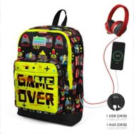 Coral High 23828 Usb Şarjlı Kulaklık Çıkışlı Dört Bölmeli Siyah Fosforlu Sarı İlkokul Çantası