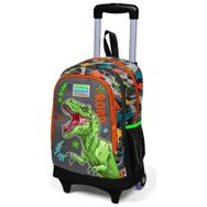 Coral High 23944 Kids Siyah Gri Dinozor Desenli Üç Bölmeli Çekçekli Okul Sırt Çantası