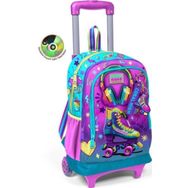 Coral High 23954 Kids Pembe Turkuaz Kulaklık Paten Desenli Üç Bölmeli Çekçekli Okul Sırt Çantası