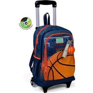 Coral High 23966 Kids Turuncu Lacivert Basketbol Desenli Üç Bölmeli Çekçekli Okul Sırt Çantası